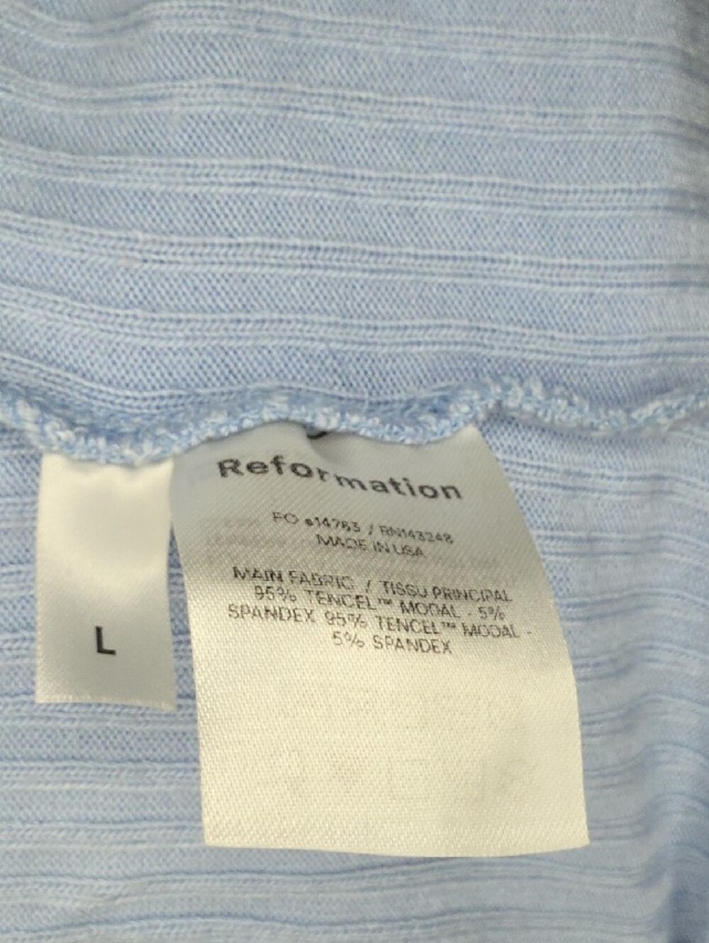 Reformation Powder Blue Ribbed Button-Front Crop Top - Picture 3 of 3